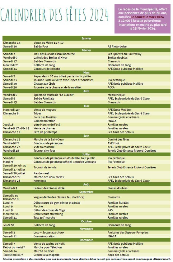 Calendrier manifestation 2024